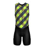 Sparx Mens Premium Triathlon Suit Padded Triathlon Tri Suit Race Suit Swim Bike Run (Green Checks, Large)