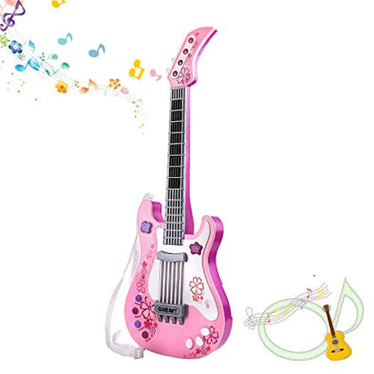 M SANMERSEN Kids Guitar for Girls Music Toys Guitar for Kids Toddler Electric Guitar with Strap Kids Pink Guitar Musical Instrument Toys for 3 4 5 Year Old Girls Gifts