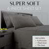 Danjor Linens Queen Sheet Set - 6 Piece Set Including 4 Pillowcases - Deep Pockets - Breathable, Soft Bed Sheets - Wrinkle Free - Machine Washable - Gray Sheets for Queen Size Bed - 6 pc