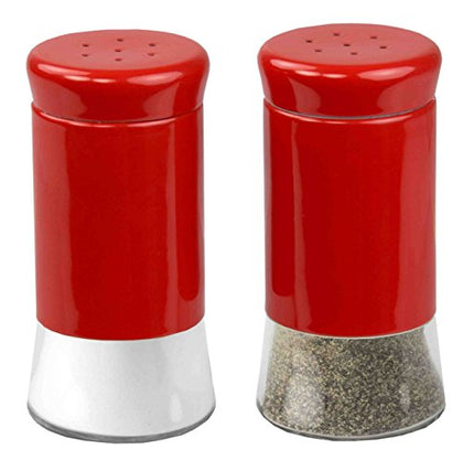 Retro-Styled Stainless Steel Salt and Pepper Shakers (Red), By Home Basics | 2 Piece Shakers for Salt, Pepper, Cumin, Cinnamon, Paprika, and More | With See-Through Glass Bases