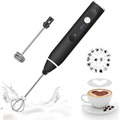 Milk Frother Handheld, Gbivbe Rechargeable Whisk Drink Mixer for Coffee with Art Stencils, Mini Foamer for Cappuccino, Hot Chocolate Match, Frappe, Hot Chocolate, Egg Whisk