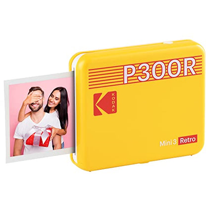KODAK Mini 3 Retro 4PASS Portable Photo Printer (3x3 inches) + 8 Sheets, Yellow