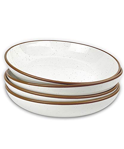 Mora Ceramic Large Pasta Bowls 30oz, Set of 4 - Serving, Salad, Dinner, etc Plate/Wide Bowl - Microwave, Oven, Dishwasher Safe Kitchen Dinnerware - Modern Porcelain Stoneware Dishes, Vanilla White