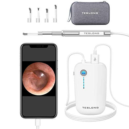 Teslong Digital Otoscope with Ear Wax Remover, Teslong Ear Camera with Ear Wax Removal Tools, Video Ear Scope Otoscope with Light for iPhone, iPad, Android Phone, USB, Ear Picks, 720p HD