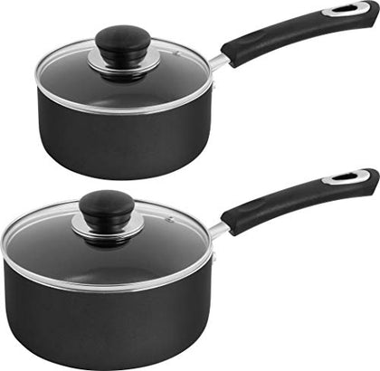 Utopia Kitchen Nonstick Saucepan Set with Lid - 1 Quart and 2 Quart Multipurpose Pots Set Use for Home Kitchen or Restaurant (Grey-Black)