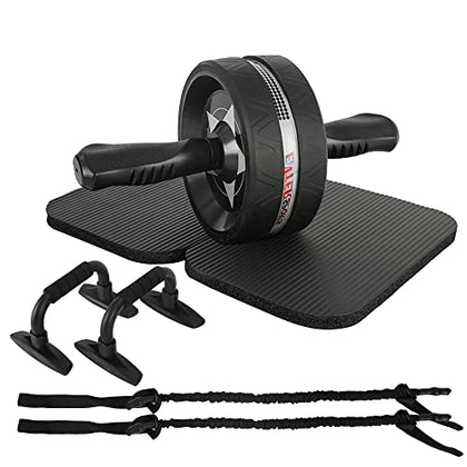 EnterSports Abs Roller Wheel Kit, Exercise Wheel Core Strength Training Abdominal Roller Set with Push Up Bars, Resistance Bands, Knee Mat Home Gym Fitness Equipment for Abs Workout