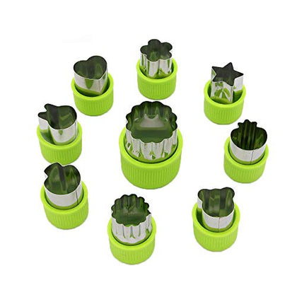 Vegetable Cutter Shapes Set,Mini Pie,Fruit and Cookie Stamps Mold for Kids Baking and Food Supplement Tools Accessories Crafts for Kitchen,Green,9 Pcs