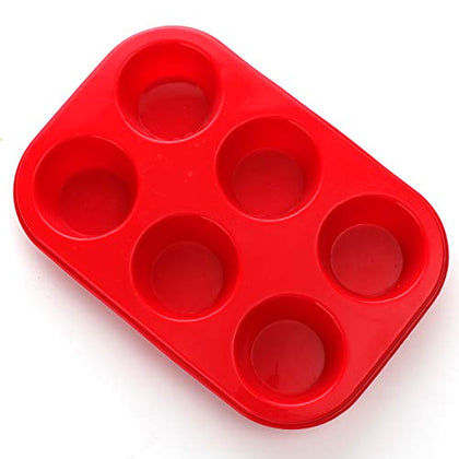 Silicone Muffin Pan, European LFGB Silicone Cupcake Baking Pan, 6 Cup Muffin, Non-Stick Muffin Tray, Egg Muffin Pan, Food Grade Muffin Molds, BPA Free Muffin Tins Red