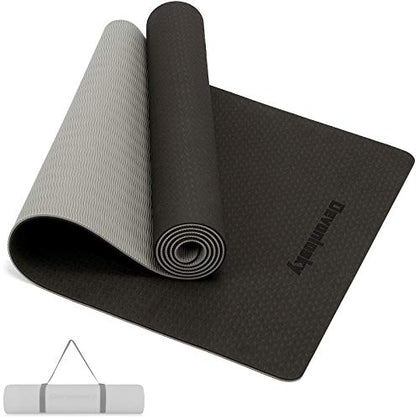 Devonlosky Yoga Mat, Non-slip Eco Friendly Exercise Yoga Mat for Men and Women, 1/4-Inch Thick High Density Pro Mat with Carrying Strap for Yoga Pilates and Fitness Exercise (Black/Gray)
