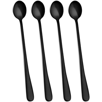 Hiware Matte Black 9-Inch Long Handle Iced Tea Spoon, Coffee Spoon, Ice Cream Spoon, Stainless Steel Cocktail Stirring Spoons, Set of 4