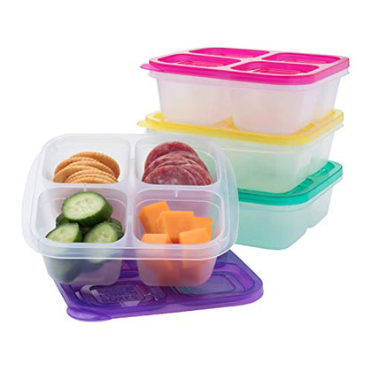 EasyLunchboxes® - Bento Snack Boxes - Reusable 4-Compartment Food Containers for School, Work and Travel, Set of 4 (Brights)