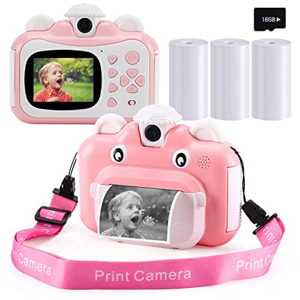 Barchrons Instant Print Digital Kids Camera 1080P Rechargeable Kids Camera Video Camera with 32G SD Card for 6-12 Years Old Birthday Gift