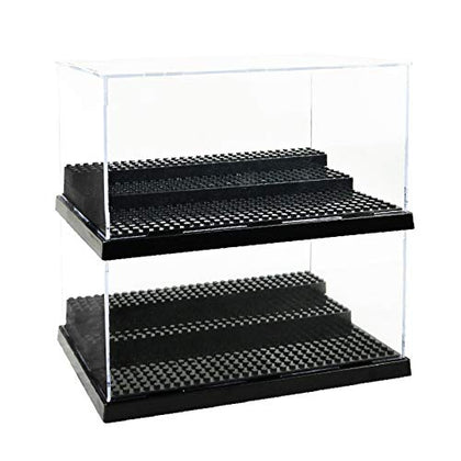 AELS 3-Level Acrylic Display Case, Set of 2, Dustproof Showcase for Collection Bricks Blocks Toys Models Minifigures Building, Clear, Removable