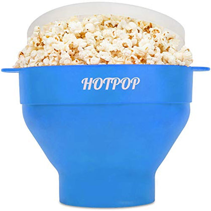The Original Hotpop Microwave Popcorn Popper, Silicone Popcorn Maker, Collapsible Bowl BPA-Free and Dishwasher Safe- 20 Colors Available (Azure)