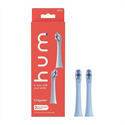 Colgate hum Replacement Heads, hum Toothbrush Heads with Floss Tip Bristles for Smart Toothbrush, Blue, 2 Pack