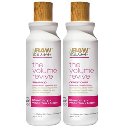R S Raw Sugar Volume Revive Shampoo & Conditioner SET. Antioxidants + Hyaluronic Acid. Strawberry + White Tea + Nettle. 18 Fl Oz Bottles Each., 18 Fl Oz (Pack of 2)