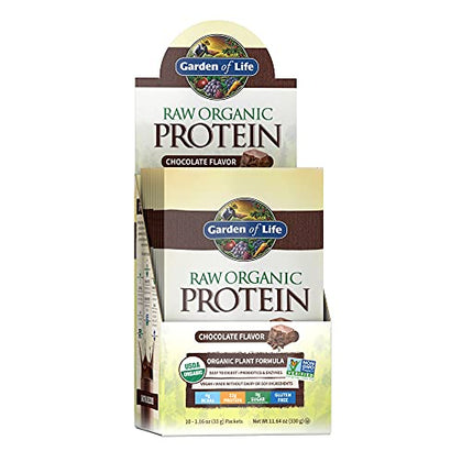 Garden of Life Organic Vegan Chocolate Protein Powder 22g Complete Plant Based Raw Protein & BCAAs Plus Probiotics & Digestive Enzymes for Easy Digestion, Non-GMO Gluten-Free Lactose Free 10ct Tray