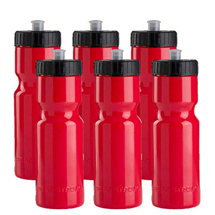 50 Strong Sports Squeeze Water Bottle 6 Pack - 22 oz. BPA Free Easy Open Push/Pull Cap - USA Made (Red)