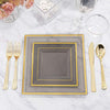 WELLIFE 150 PCS Clear Black Plastic Plates, Disposable Black Plastic Plates, Gold Square Plastic Dinnerware, 25 Dinner Plates, 25 Dessert Plates, 25 Cups, 75 Gold Cutlery for Party