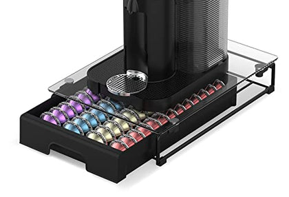 EVERIE Crystal Tempered Glass Organizer Drawer Holder Compatible with Nespresso Vertuo Capsules, Compatible with 40 Big or 52 Small Vertuoline Pods, 12'' Wide by 16.5'' Deep by 3.5'' High