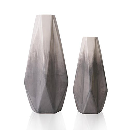 TERESA'S COLLECTIONS Geometric Modern Ceramic Vase, Home Décor Accents, Grey and White Vase for Decor, Decorative Christmas Vase for Fireplace Decor, Pampas Grass, Living Room, Shelf-Set of 2,11 inch