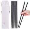 5 Pairs Fiberglass Chopsticks, GLAMFIELDS Reusable Japanese Chinese Chop sticks Dishwasher Safe, Non-slip, 9 1/2 inches - Black with Multi-purpose Drawstring Bag Carrying Case