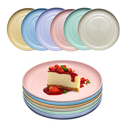 DAPIPIK 6 PACK 6 Inches wheat straw plates, Unbreakable Deep Dinner Plates, Plastic Plates Reusable, Assorted Colors Dinnerware Sets, Microwave & Dishwasher Safe, Healthy for Kids & Adult