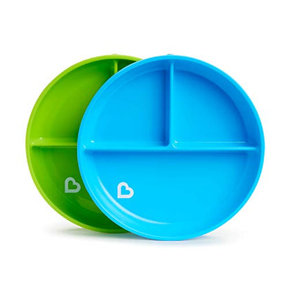 Munchkin® Stay Put Divided Suction Toddler Plates, Blue/Green