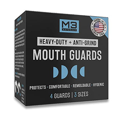Mouth Guard for Grinding & Clenching Teeth BPA Free 4 Guards for Adults & Kids Dental Guards Bite Guards Night Guards for Teeth Grinding Teeth Grinding Mouth Guard for Sleep by M3 Naturals