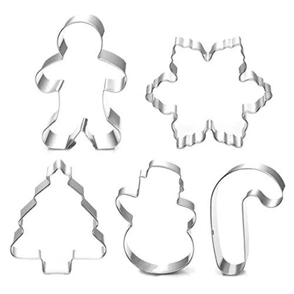 Christmas Cookie Cutter Set - 5 Piece Holiday Cookies Molds - Snowman, Christmas Tree, Gingerbread Man, Candy Cane, Snowflake
