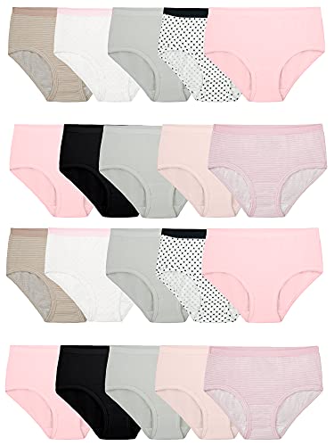 Fruit of the Loom Girls' Tag Free Cotton Brief Underwear Multipacks, Brief-20 Pack-Black/Pink/Grey, 10