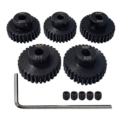 AMOGOT Metal Steel 48P Pinion Gear 28T 29T 30T 31T 32T 3.175mm Shaft Motor Gears Set with Hex Key for 1/10 RC Brushless Brush Motor RC Upgrade Part