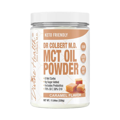 Divine Health Dr. Colbert's Keto Zone® MCT Oil Powder | Caramel Flavor | 70% C8 | 30% C10 | All Natural Keto Approved for Ketosis | 0 Net Carbs | Gluten Free | 30 Day Supply | 330g |