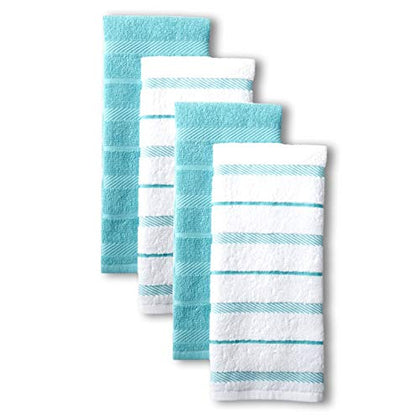KitchenAid Albany Kitchen Towel 4-Pack Set, Cotton, Aqua/White, 16