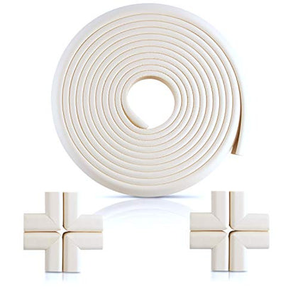 Furniture Edge and Corner Guards | 20.4ft Protective Foam Cushion | 18ft Bumper 8 Adhesive Childsafe Corners | Baby Child Proofing Set NonToxic and Safe for Table, Fireplace, Countertop | White