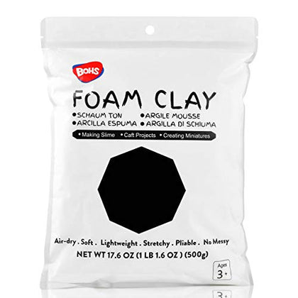 BOHS Black Modeling Foam Clay - Squishy,Soft, Air Dry -for School Project,Cosplay,Fake Bake, Slime Supplies-1.1 Lbs/ 500 Grams