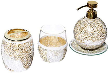 Madison Park Mosaic Bathroom Accessories Set , 4 Piece Bath Accessory Sets With Gold Soap Dispenser , Toothbrush Holder , Tumbler And Ring Tray