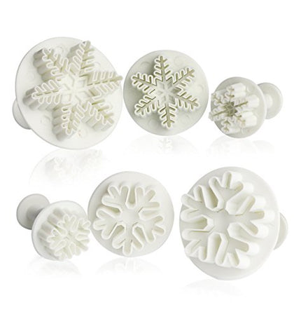 ilauke 6PCS Snowflake Cookie Cutters Decorating Fondant Embossing Tool Christmas Cookie Cutters Snowflake Plunger Cake Cutter