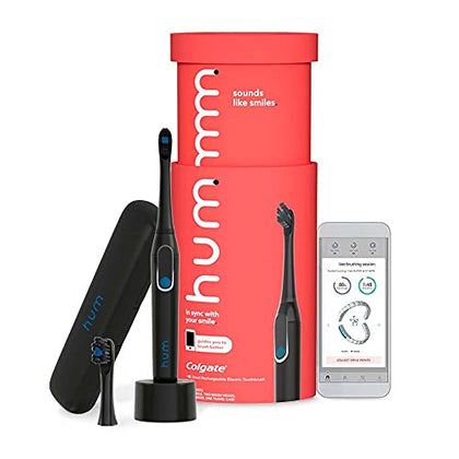 Colgate hum Black Electric Toothbrush for Adults, Starter Kit with Travel Case and Extra Refill Head, Rechargeable Smart Sonic Toothbrush, Black