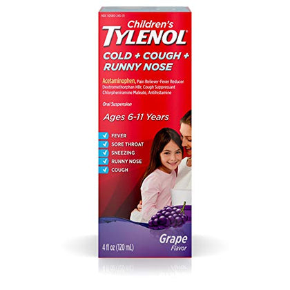 Children's TYLENOL Cold + Cough + Runny Nose Oral Suspension, Grape, 4 Fl. Oz