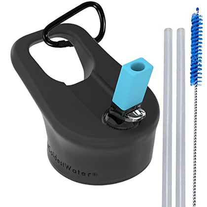 The Coldest Water Insulated Wide Mouth Size 2.0 - Sports Straw Cap Flip Top Lid - Multi-Compatible with Wide Flask Mouth Size Stainless Steel Water Bottles (Black Wide 2.0)