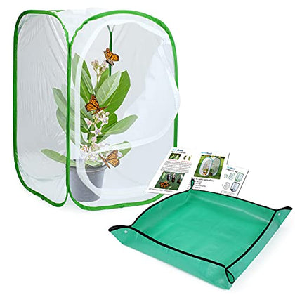 Butterfly Habitat with Poo Poo Platter, Butterfly Cage with Poo Poo Tray, Monarch Butterfly Cage with Poo Poo Mat 24 Inches Tall