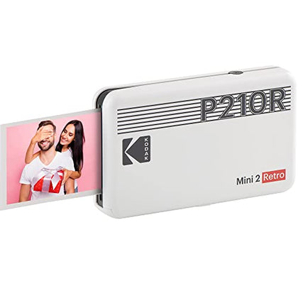 KODAK Mini 2 Retro 4Pass Portable Photo Printer (2.1x3.4 inches) + 8 Sheets, White