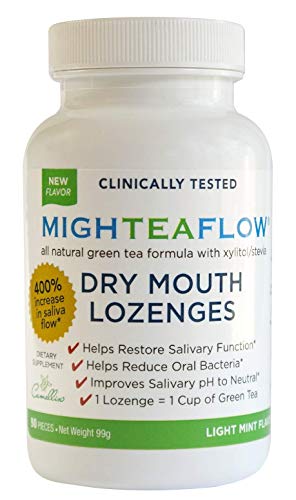 MighTeaFlow Sugar Free Dry Mouth Lozenges with Xylitol/Stevia, Light Mint, Clinically Tested by Dental Professionals, NO Artificial Flavors/Colors, NO Aspartame,and NO Titanium Dioxide