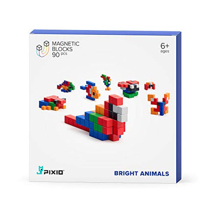 PIXIO Bright Animals - Magnetic Blocks Building Toys in Pixel Art Style - Animal Figures - Arts and Crafts Kids Toys - Building Blocks - Learning Toys - 90 pcs