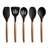 Miusco Non-Stick Silicone Kitchen Utensils Set with Natural Acacia Hard Wood Handle, 5 Piece, Black, BPA Free, Baking & Serving Silicone Cooking Utensils