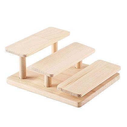 Top Plaza 3-Tier Wooden Riser Display Stands for Collective Figurine Collection Decorative Accessories Wooden Tier Step for Desk
