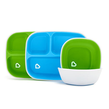 Munchkin® Splash 4 Piece Toddler Divided Plate and Bowl Dining Set, Blue/Green