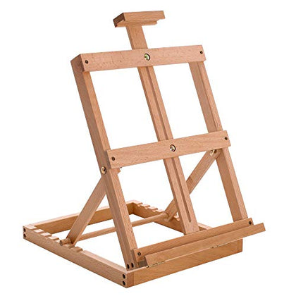 U.S. Art Supply Venice Heavy Duty Tabletop Wooden H-Frame Studio Easel - Artists Adjustable Beechwood Painting and Display Easel, Holds Up to 23
