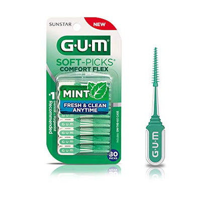 GUM Soft-Picks Comfort Flex, Easy to Use Dental Picks for Teeth Cleaning and Gum Health, Disposable Interdental Brushes with Convenient Carry Case, Dentist Recommended Dental Floss Picks, 80ct (4pk)